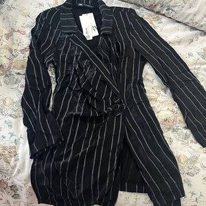 Zara Black and White Striped Blazer Dress